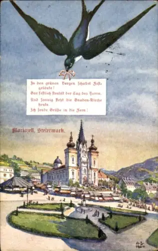 Künstler Ak Mariazell Steiermark, Wallfahrtsort, Basilika Mariä Geburt
