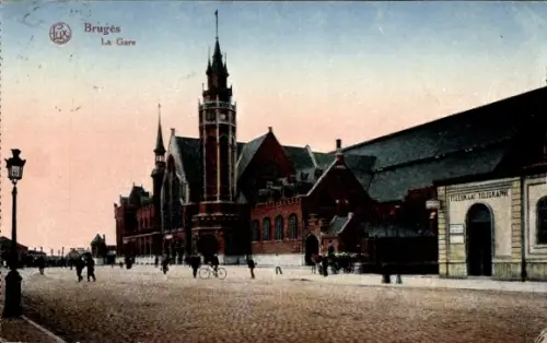 Ak Bruges Brügge Flandern Westflandern, Bahnhof, Straßenansicht