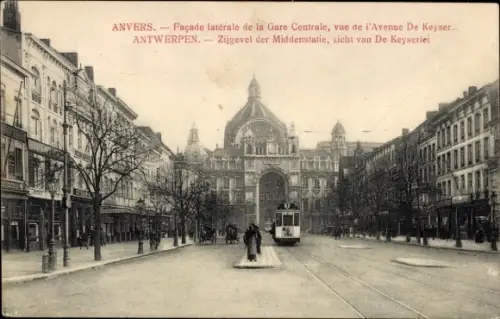 CPA Anvers, Flandres, Gare Centrale, vue de l'Avenue De Keyser