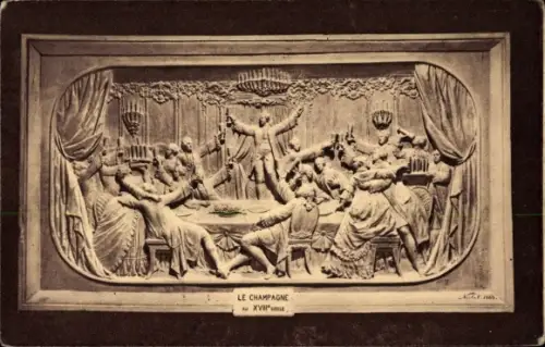 Ak Reims Marne, Le Champagne au XVIIIe Siecle, Bas-relief sculpte dans la craie