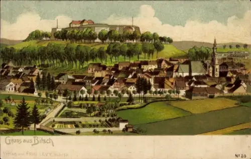 Litho Bitche Bitsch Lothringen Moselle, Panorama, Kirche, Burg