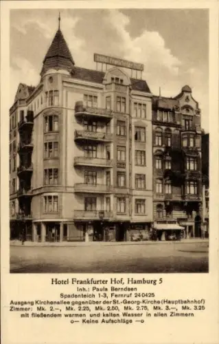 Ak Hamburg Mitte Sankt Georg, Hotel Frankfurter Hof, Spadenteich 1-3, Inh. Paula Berndsen