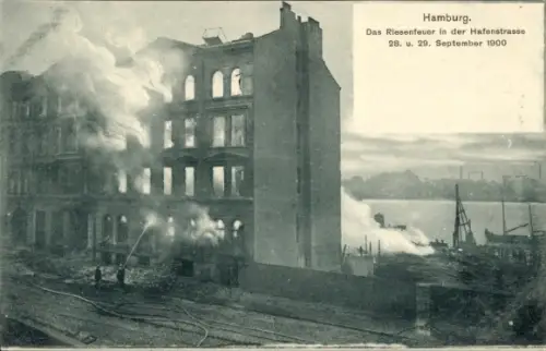 Ak Hamburg Mitte St. Pauli, Riesenfeuer, Hafenstraße, 1900