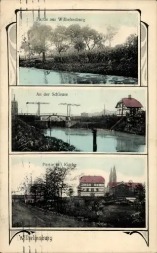 Ak Hamburg Wilhelmsburg, An der Schleuse, Kirche