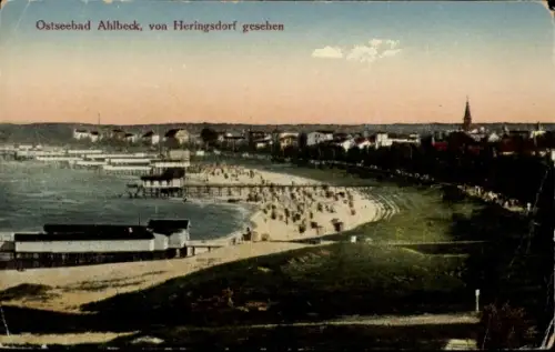 Ak Ostseebad Ahlbeck Heringsdorf Usedom, Blick auf den Ort und den Strand