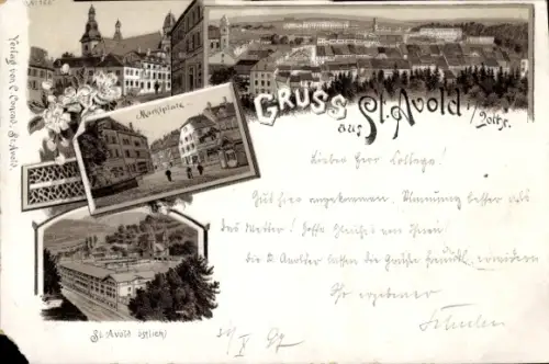 Litho Saint Avold Sankt Avold Lothringen Moselle, Gesamtansicht, Marktplatz