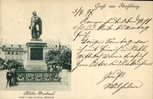 Ak Strasbourg Straßburg Elsass Bas Rhin, Kleber-Denkmal
