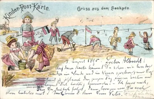Vorläufer Litho Seebad, Strandleben, Kinder