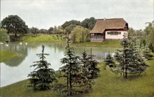Ak Regensburg an der Donau Oberpfalz, Oberpfälzische Kreisausstellung, Haus, Teich