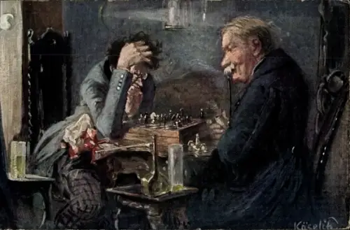 Künstler Ak Köselitz, R., Schachspieler