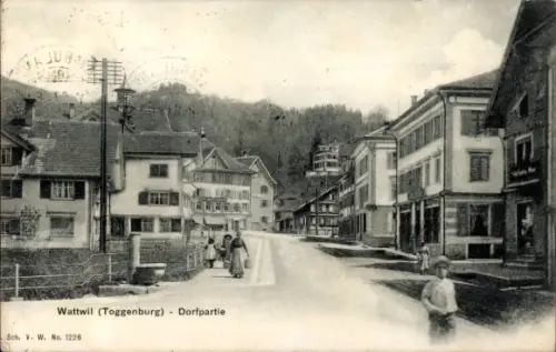 Ak Wattwil Kanton St. Gallen, Toggenburg, Straße, Häuser