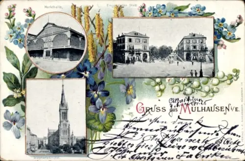 Ak Mulhouse Mülhausen Elsass Haut Rhin, Markthalle, Stephanskirche