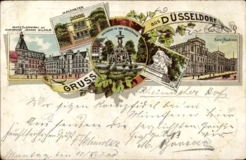Litho Düsseldorf am Rhein, Malkasten, Markt, Teilansichten