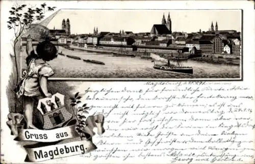 Vorläufer Wappen Litho Magdeburg an der Elbe, Panorama