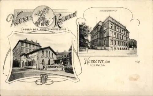 Ak Hannover, Werner Restaurant, Kunstgewerbeschule