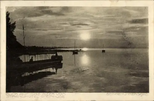 Ak Steinhude Wunstorf Niedersachsen, Blick auf das Meer vom Strandhotel Steinhude, Sonnenuntergang