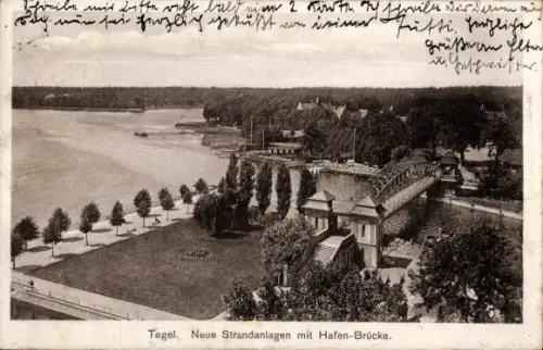 Ak Berlin Reinickendorf Tegel, Hafenbrücke, Neue Strandanlagen, Strandschloss