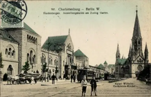 Ak Berlin Charlottenburg, Hardenbergstr., Ausstellungshallen am Zoo, Kaiser Wilhelm Gedächtniskirche