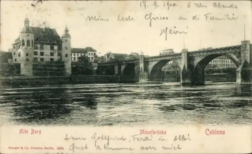 Ak Coblenz Koblenz am Rhein, Alte Burg, Moselbrücke, Coblenz