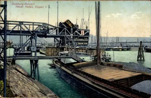 Ak Duisburg im Ruhrgebiet, Neuer Hafen, Kipper 1.