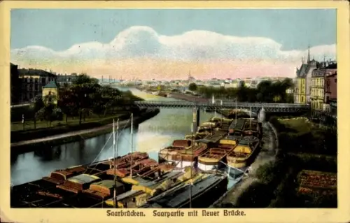 Ak Saarbrücken im Saarland, Blick auf die Saar mit neuer Brücke