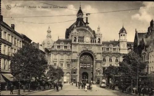 CPA Anvers Flandres, Avenue de Keyser, Gare centrale