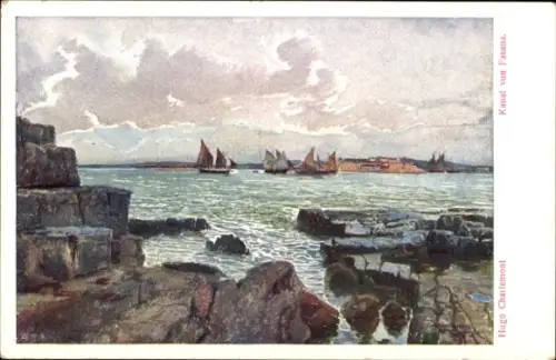 Künstler Ak Charlemont, H., Fazana Fasana Kroatien, Kanal, Segelschiffe, Österr. Flottenverein