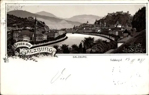 Ak Salzburg in Österreich, Gruss aus  schöne Landschaft, Festung Hohensalzburg, Fluss