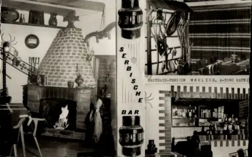 Ak Ratnitz Finkenstein Kärnten, Gasthaus Pension Wrolich, Serbische Bar