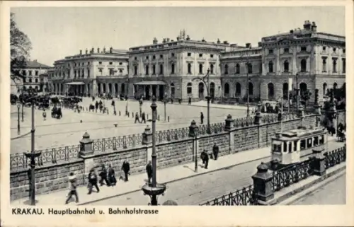 Ak Kraków Krakau Polen, Hauptbahnhof mit Bahnhofstraße