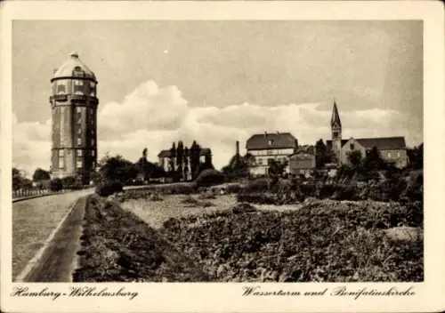 Ak Hamburg Mitte Wilhelmsburg, Wasserturm, Bonifatiuskirche