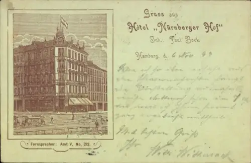 Litho Hamburg Mitte Rothenburgsort, Hotel Nürnberger Hof, Billhorner Brückenstraße 36
