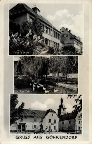 Ak Nemsdorf Göhrendorf Saalekreis, Neue Schule, Am Teich, Göhrendorf