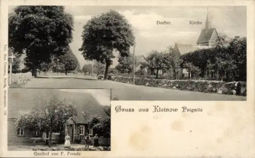 Ak Kleinow Plattenburg in der Prignitz, Dorfstraße, Kirche, Gasthof von F. Freude