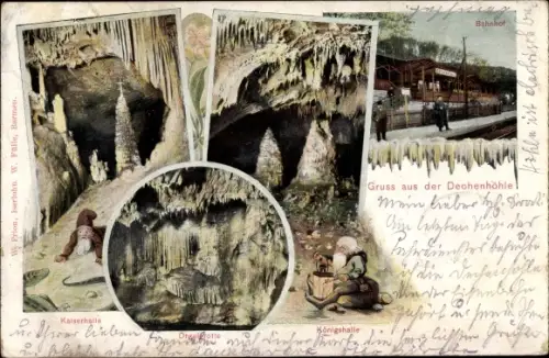 Ak Grüne Iserlohn im Märkischen Kreis, Dechenhöhle, Kaiserhalle, Orgelgrotte, Königshalle