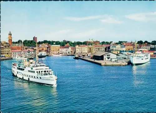Riesen Ak Hälsingborg Helsingborg Schweden, Blick vom Leuchtturm, Hafen, Dampfschiffe