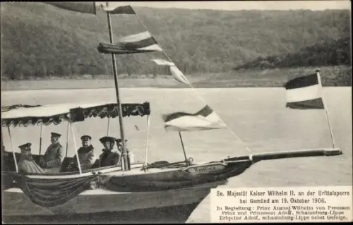 Ak Gemünd an der Urft Schleiden in der Eifel, Kaiser Wilhelm II. an der Urfttalsperre 1906