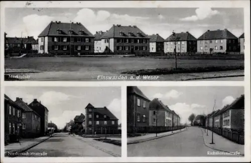Ak Einswarden Nordenham in Oldenburg, Marktplatz, Niedersachsenstraße, Richthofenstraße