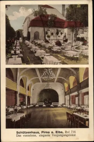 Ak Pirna an der Elbe, Schützenhaus, Gartenwirtschaft, Saal