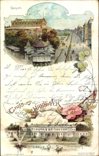 Litho Hannover, Georgstraße, Schloss Herrenhausen