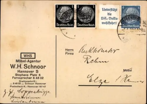 Ak Hannover, Reklame für Möbelagentur W. H. Schnoor, Stephans Platz 6