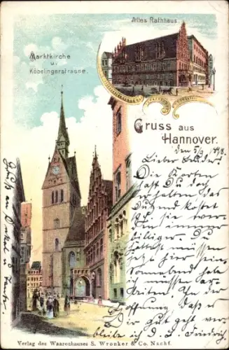 Litho Hannover in Niedersachsen, Altes Rathaus, Köbelingerstraße, Marktkirche