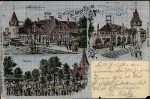 Seiden Ak Döhren Hannover, Döhrner Turm, Hauptgebäude, Saal, Garten