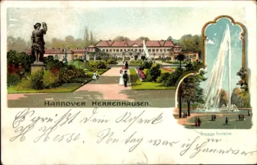 Litho Herrenhausen Hannover in Niedersachsen, Schloss, grosse Fontäne