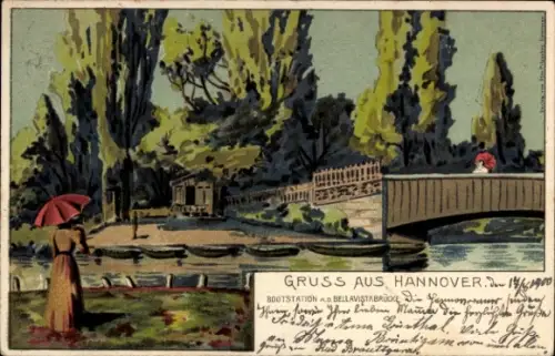 Litho Hannover in Niedersachsen, Bootstation, Bellavistabrücke