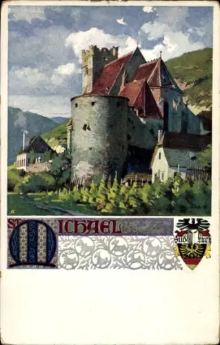 Künstler Wappen Ak Weißenkirchen in der Wachau in Niederösterreich, St. Michael Kirche, Initiale