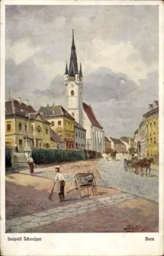 Künstler Ak Schweiger, Leopold, Horn Niederösterreich, Straßenpartie