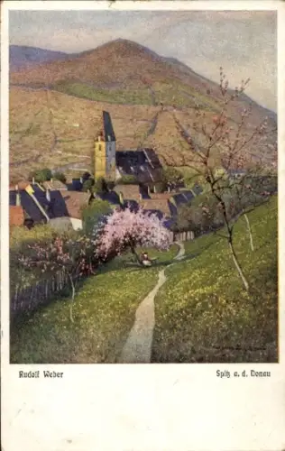 Künstler Ak Weber, Rudolf, Spitz an der Donau Niederösterreich, Gesamtansicht