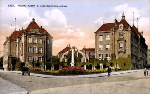 Ak Kiel,  Höhere Schiff- und Maschinenbau-Schule, Brunnen