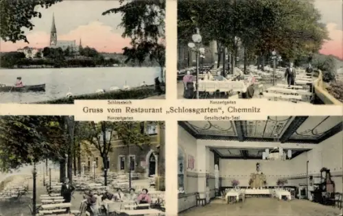 Ak Chemnitz in Sachsen, Restaurant Schlossgarten, Schlossteich, Konzertgarten
